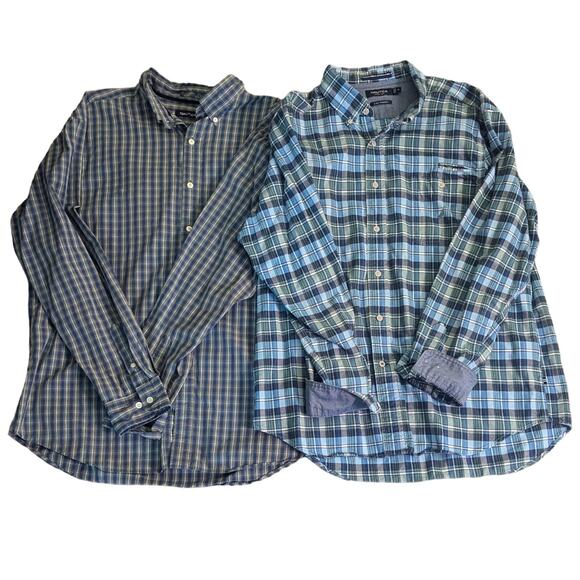 Lot of 2 NAUTICA Mens Casual Button Down 100% Cotton Plaid Shirts Size XL - Picture 1 of 8